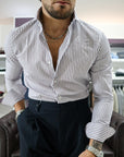 Camicia regulal in twill di cotone riga bastoncino bordo
