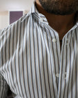 Camicia in twill di cotone riga moro e blu