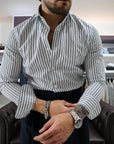 Camicia in twill di cotone riga moro e blu