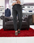 Pantalone Caruso a vita alta con fibbie laterali in flanella