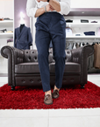 Pantalone Caruso a vita alta con fibbie laterali in flanella
