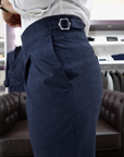 Pantalone Caruso a vita alta con fibbie laterali in flanella