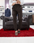 Pantalone Caruso a vita alta con fibbie laterali in flanella