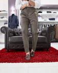 Pantalone Caruso a vita alta con fibbie laterali in flanella