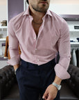 Camicia regular in twill di cotone bastoncino rosso