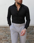 Camicia basic slim puro cotone nera