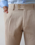 Pantalone a vita alta in lino e cotone