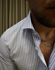 Camicia Regular in twill di cotone riga azzurra