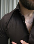 Camicia basic slim puro cotone testa di moro