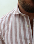 Camicia 100% PURO lino riga larga marrone