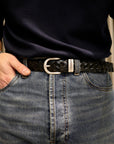 Cintura in pelle intrecciata nera