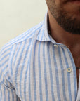 Camicia 100% PURO lino riga azzurra