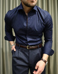 Camicia basic slim puro cotone blu