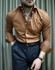 Camicia basic slim puro cotone ruggine