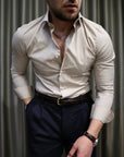 Camicia basic slim puro cotone Beige