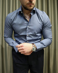 Camicia basic slim puro cotone Azzurro scuro
