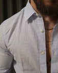 Camicia 100% lino con collo riga stretta blu