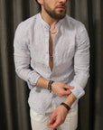 Camicia 100% lino collo coreano