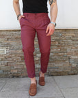Pantalone in fresco lana mod classico bordeaux
