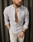 Camicia 100% lino collo coreano