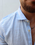 Camicia 100% lino collo mezzo francese azzurra