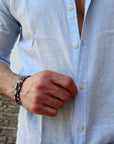 Camicia 100% lino collo mezzo francese azzurra