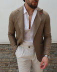 Giacca monopetto misto lino tabacco Bernese