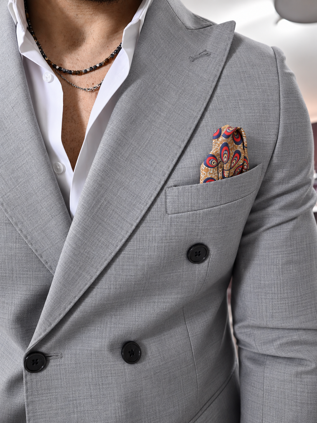Abito doppio petto sartoriale in pura lana Grigio perla