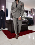 Abito sartoriale doppio petto rever ampio in pura lana Beige