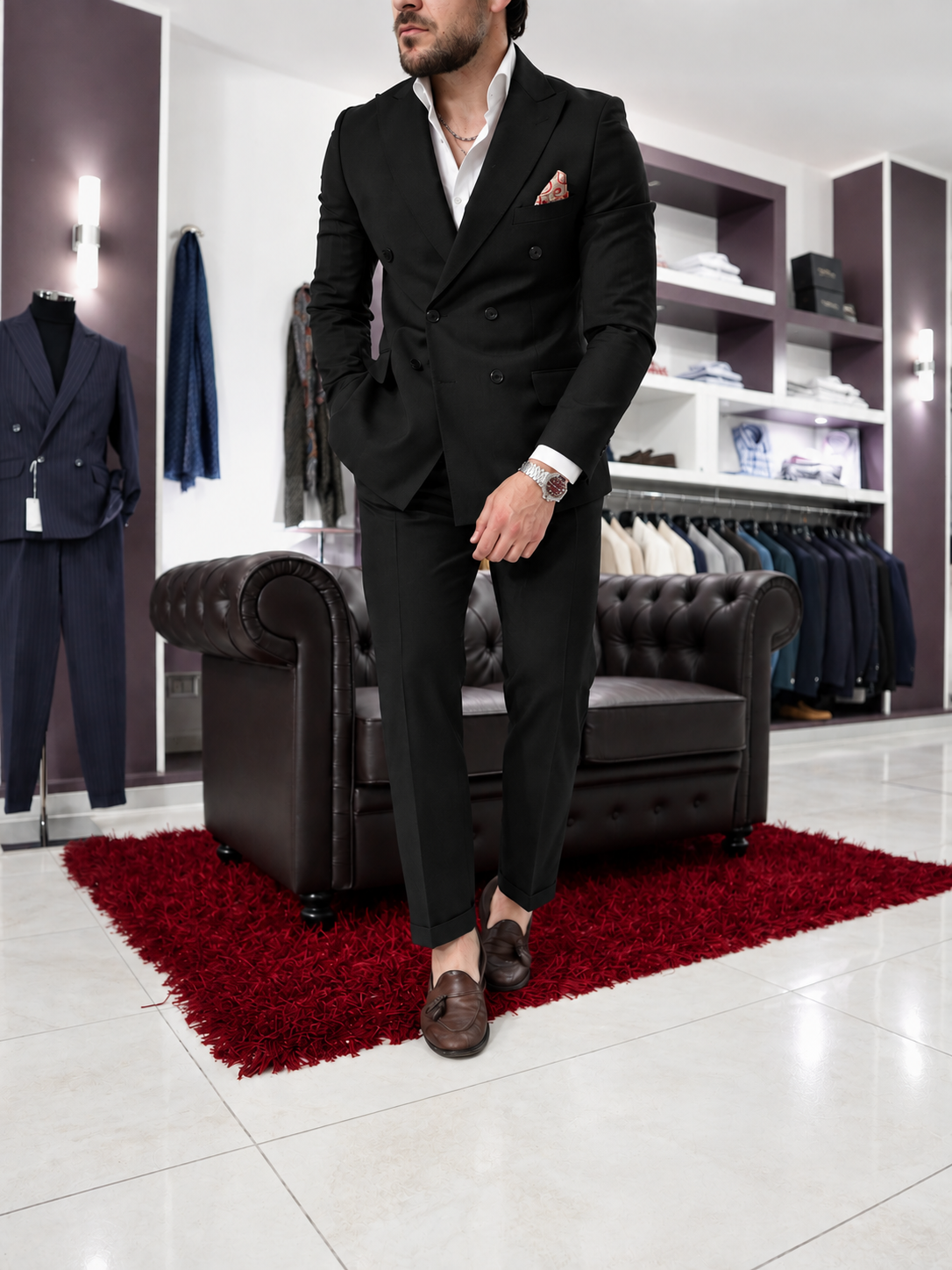 Abito Sartoriale doppio petto in pura lana nero