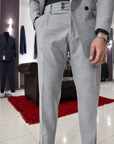 Abito doppio petto sartoriale in pura lana Grigio perla
