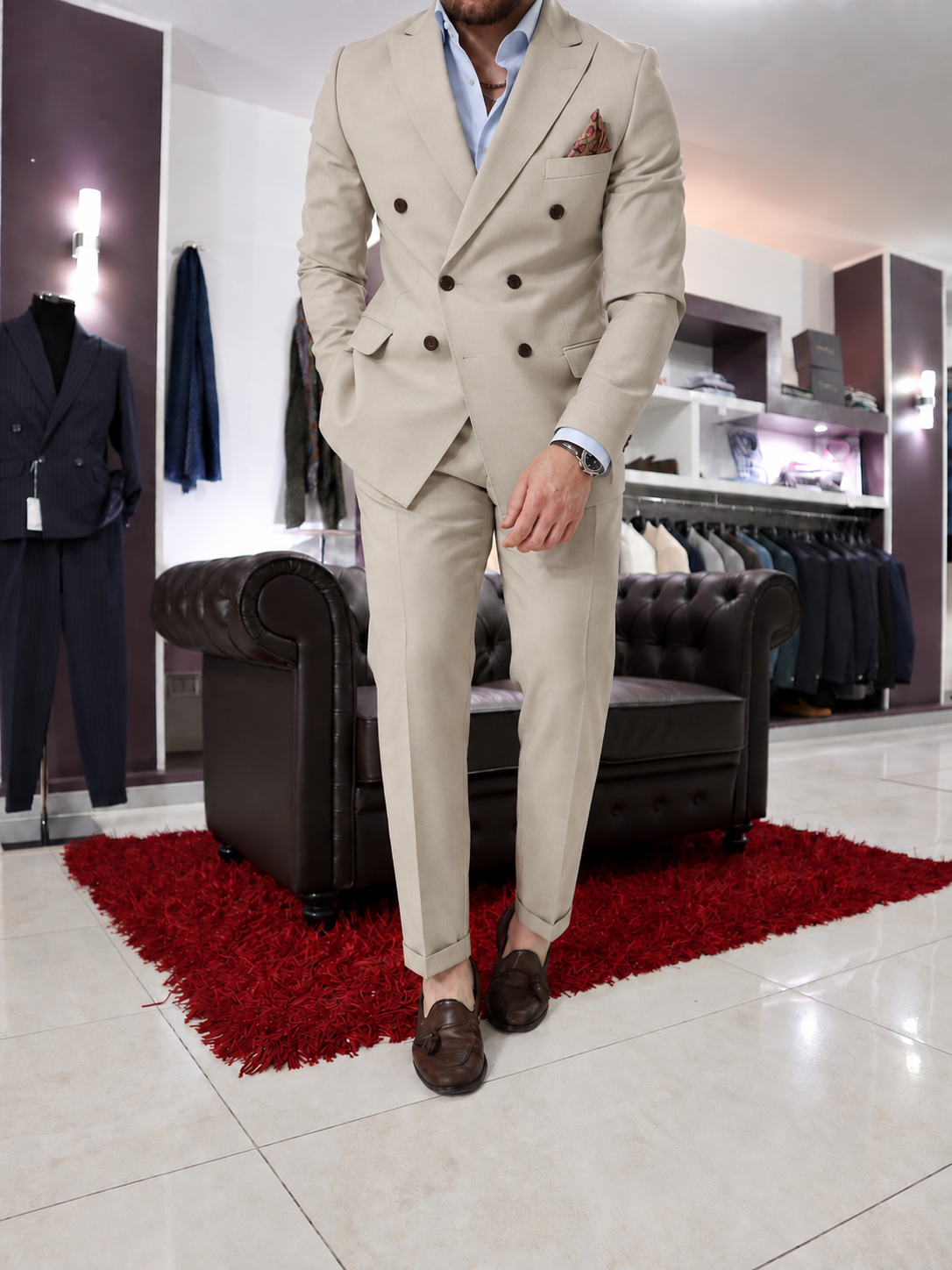 Abito doppio petto sartoriale in pura lana Bianco Panna