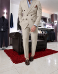Abito doppio petto sartoriale in pura lana Bianco Panna