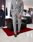 Abito doppio petto sartoriale in pura lana Grigio perla