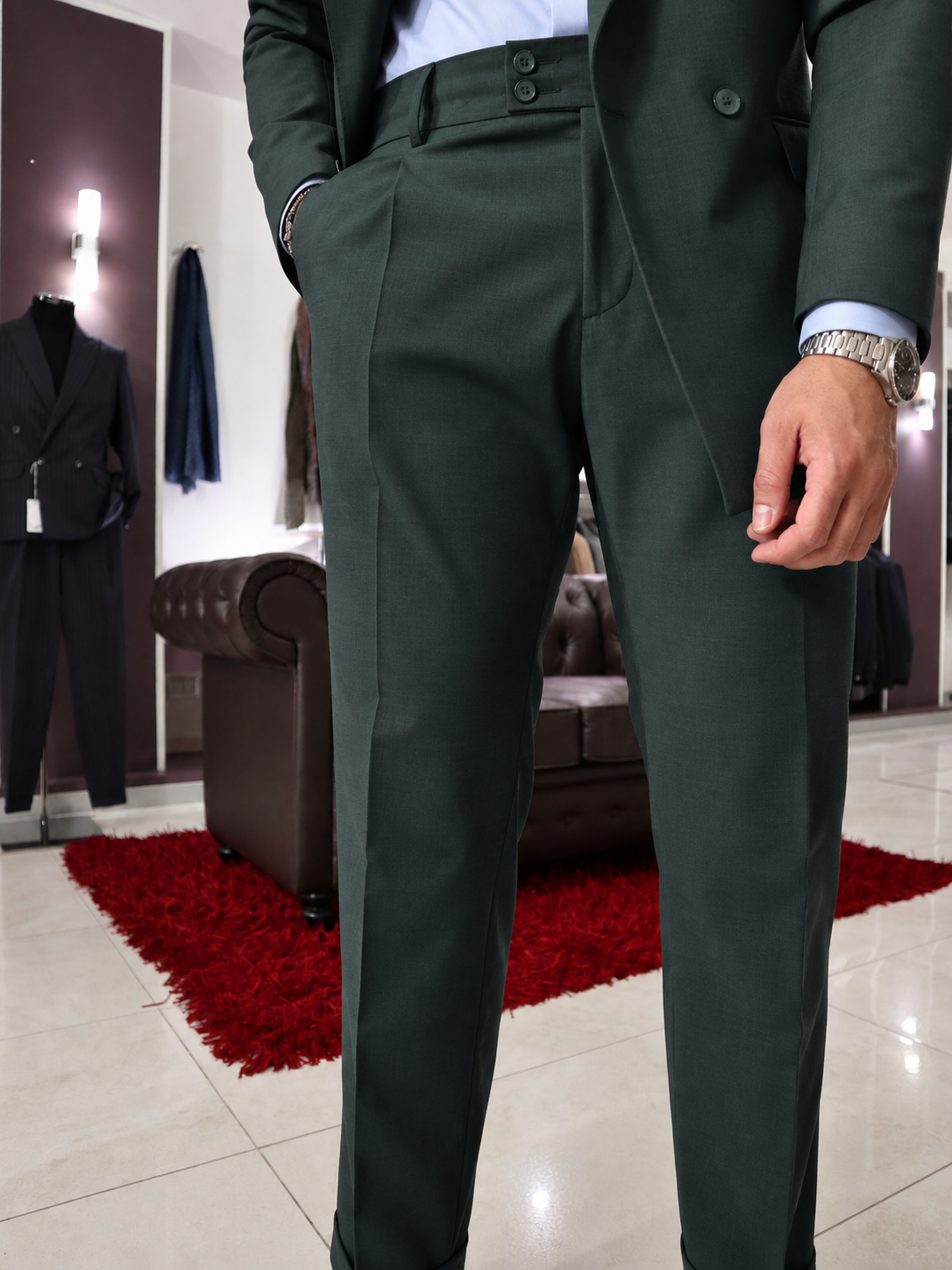 Abito Sartoriale doppio petto rever ampio in pura lana Verde