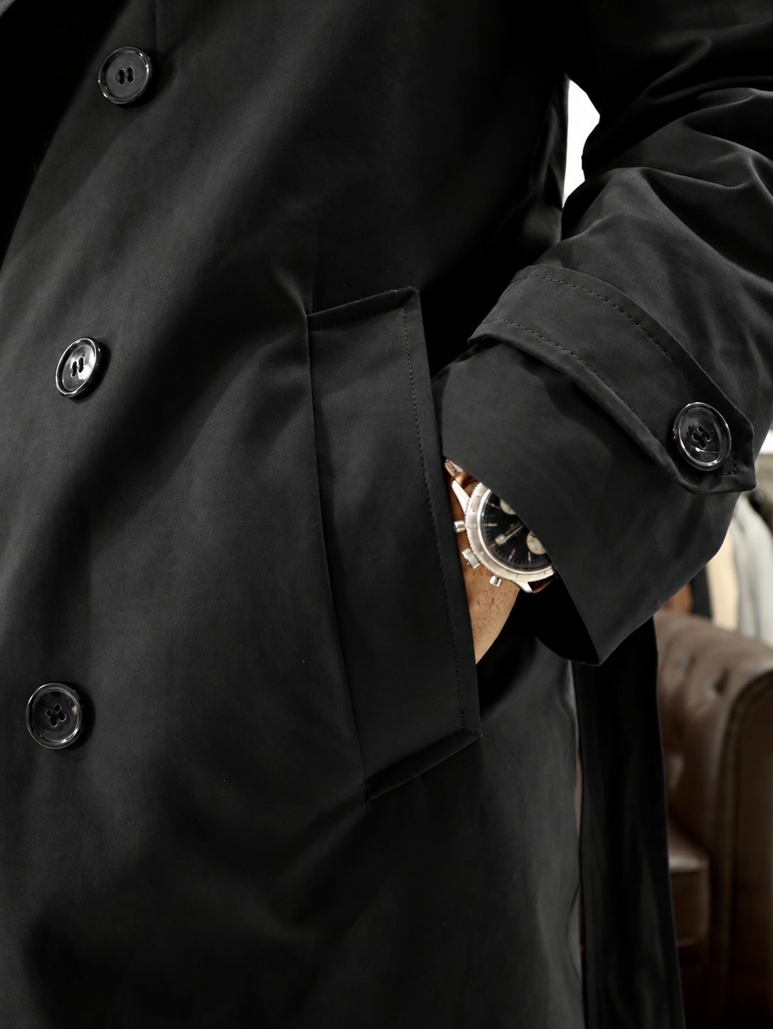 Trench sartoriale doppio petto in cotone tecnico