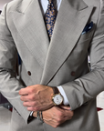Abito sartoriale doppio petto rever ampio in pura lana Beige