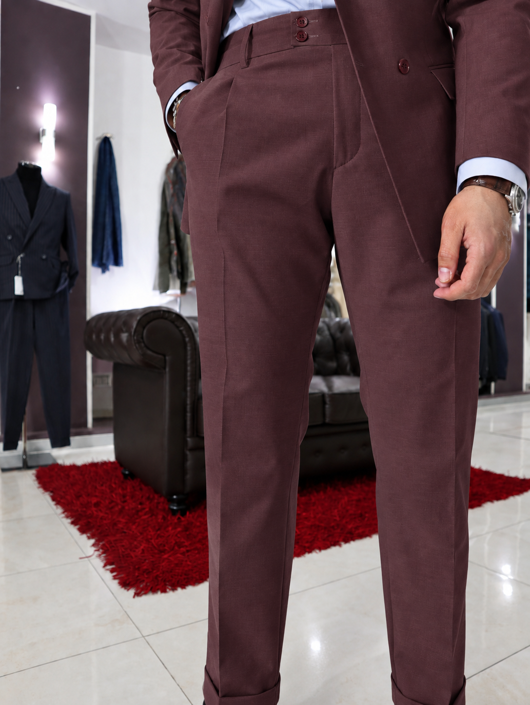 Abito doppio petto sartoriale in pura lana Bordeaux