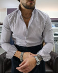 Camicia regulal in twill di cotone riga bastoncino bordo