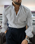 Camicia regular in twill di cotone riga moro