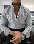 Camicia regular in twill di cotone riga moro