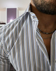 Camicia regular in twill di cotone bastoncino beige azzurro e blu