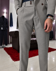Abito sartoriale doppio petto rever ampio in pura lana Beige