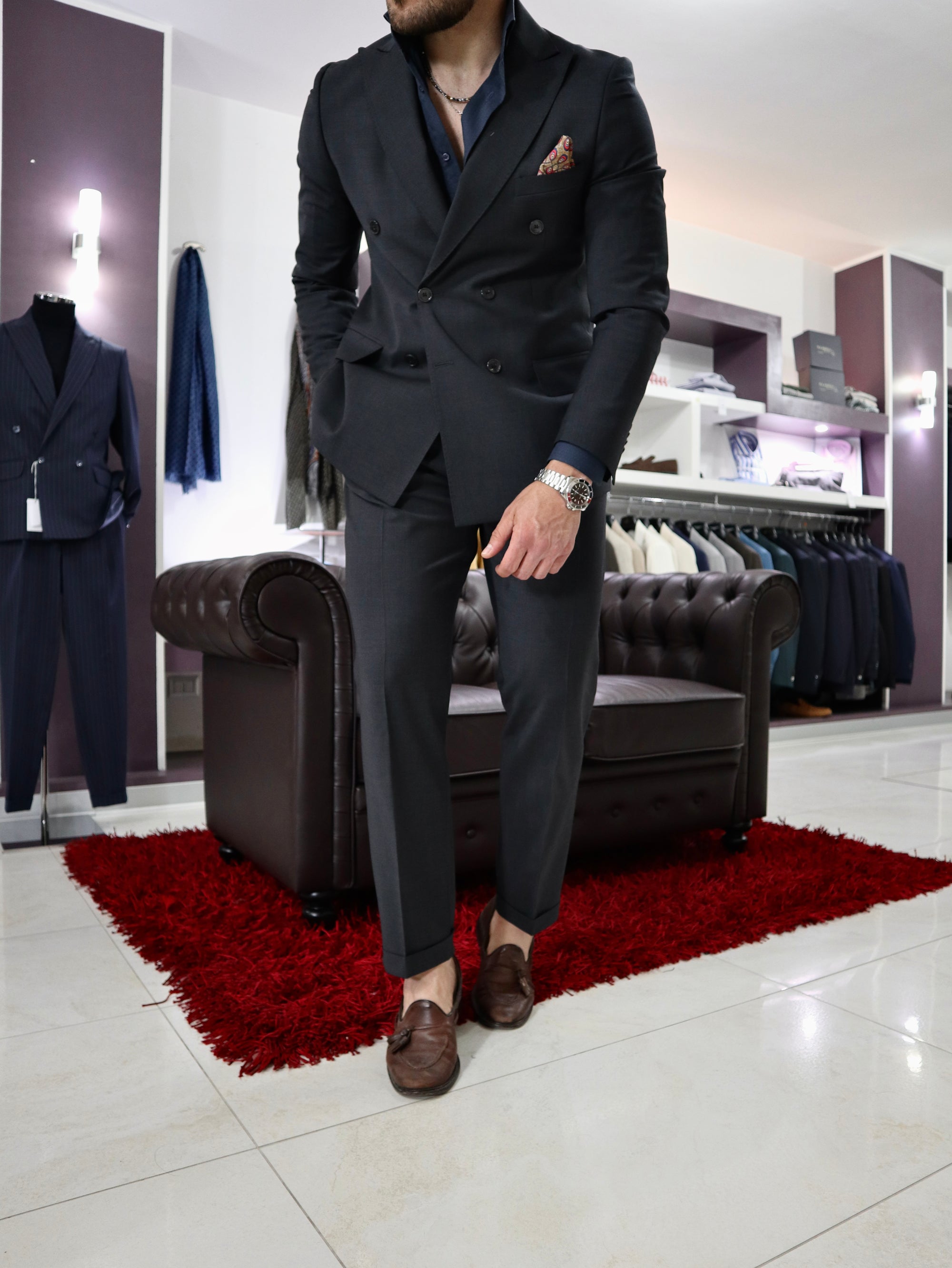 Abito doppio petto sartoriale in pura lana 240g Antracite