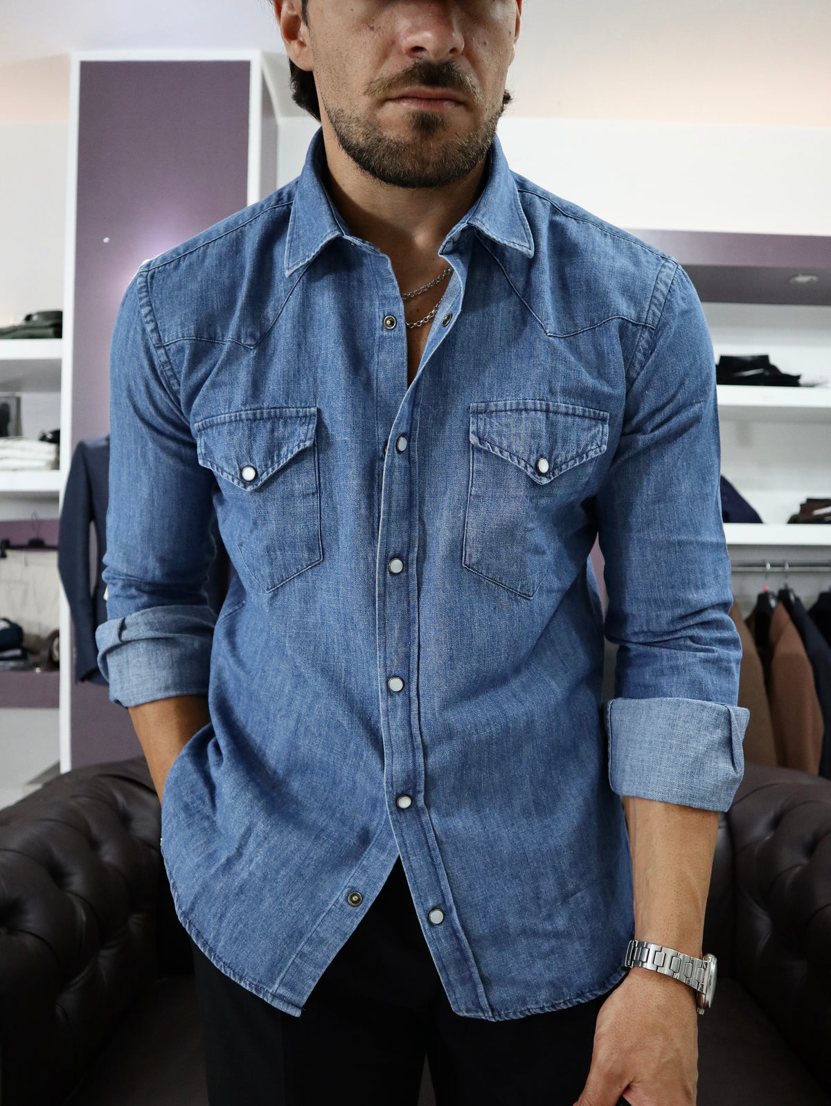 Camicia western in denim giapponese