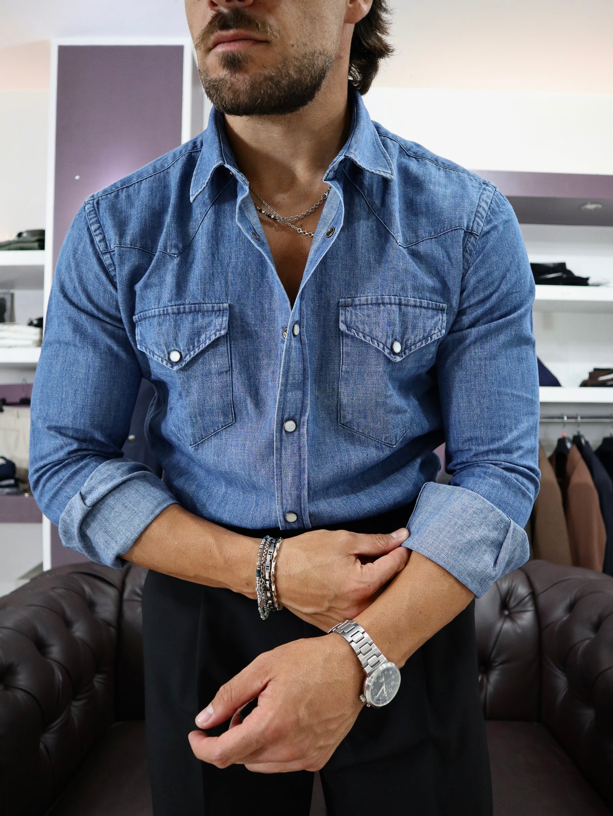 Camicia western in denim giapponese