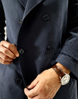 Trench sartoriale doppio petto in cotone tecnico