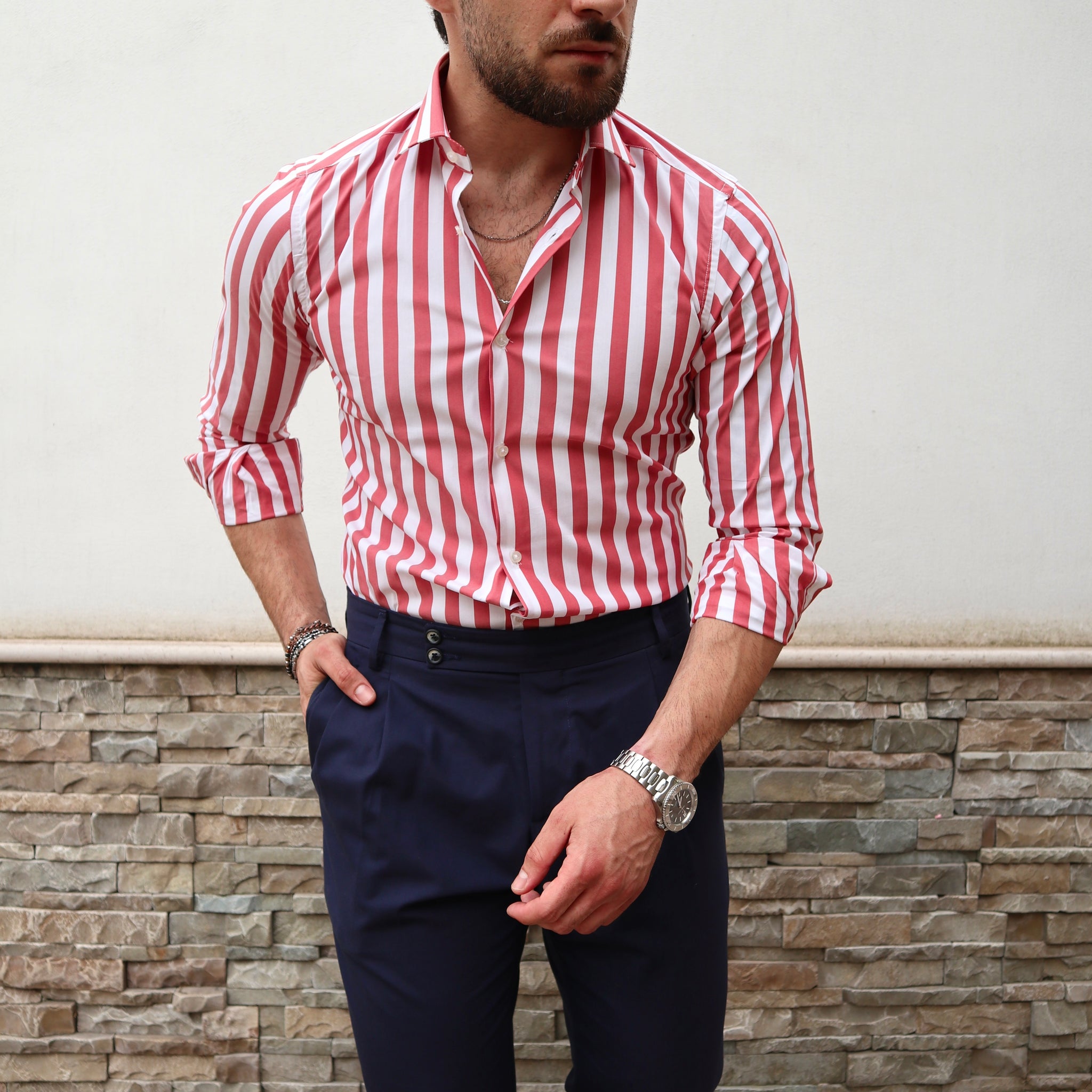 Camicia 100% Co riba bastoncino largo