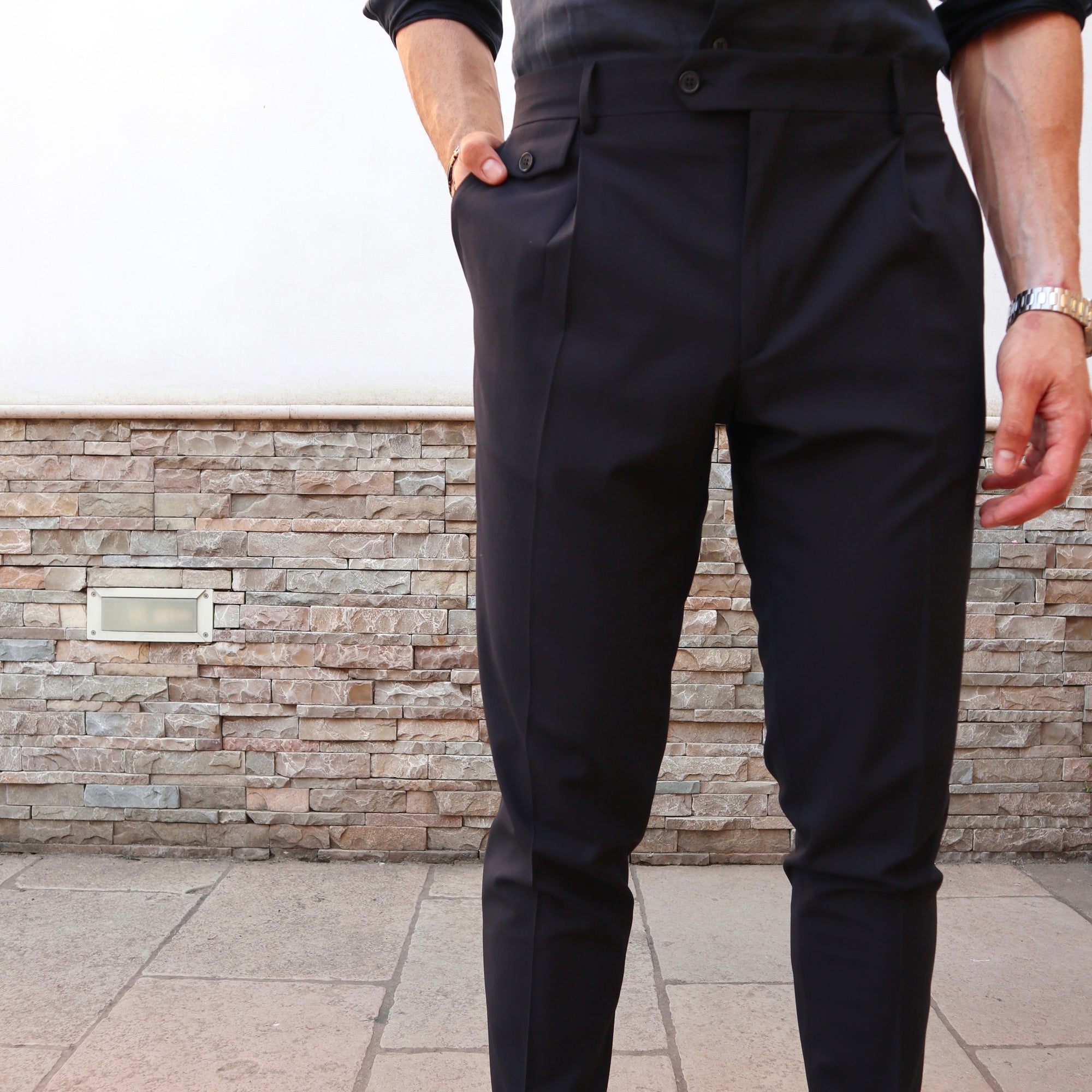 Pantalone vita alta in 100% Lana