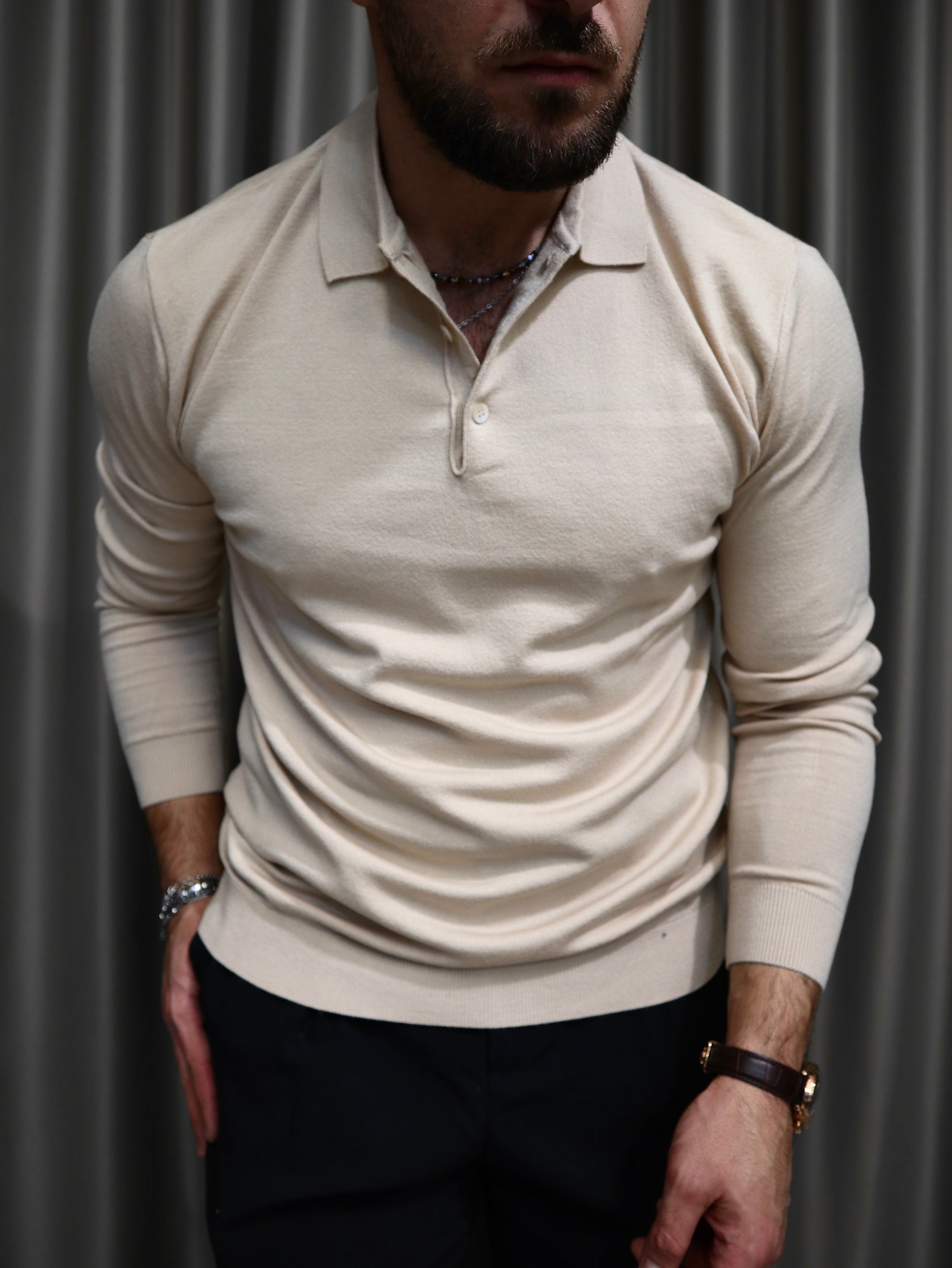 Polo in Maglia Manica lunga in misto lana